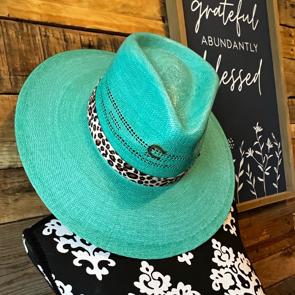 Turquoise Charlie Horse Hat w/ Leopard Band